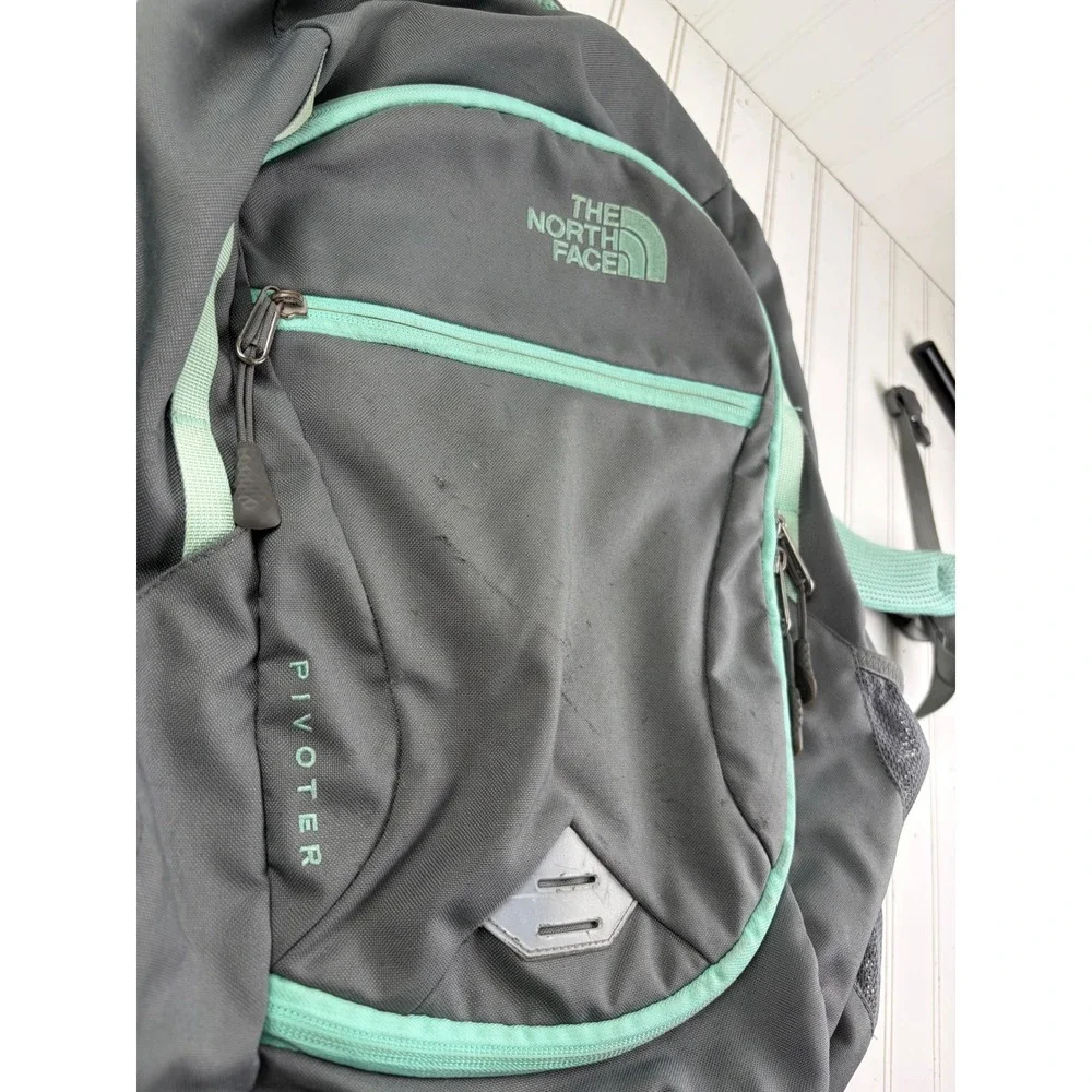 The North Face Pivoter Gray Mint Green Laptop School Backpack Bag